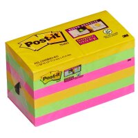 Post-it® Super Sticky Carnival Haftnotizen extrastark 654MTDR farbsortiert, 12 Blöcke