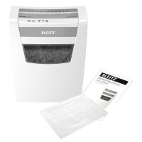 LEITZ IQ Office S Aktenvernichter mit Partikelschnitt P-4, 4 x 28 mm, bis 12 Blatt, weiß