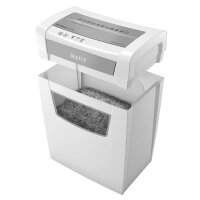 LEITZ IQ Office S Aktenvernichter mit Partikelschnitt P-4, 4 x 28 mm, bis 12 Blatt, weiß