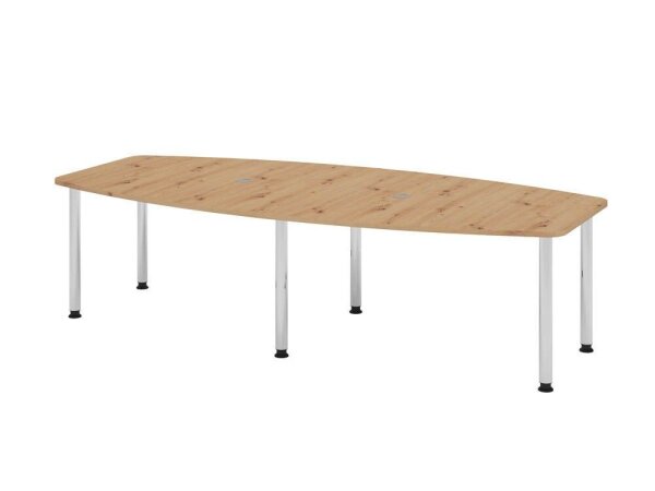 HAMMERBACHER Konferenztisch KT28C asteiche Tonnenform, Rundrohr chrom, 280,0 x 85,0/130,0 x 72,0 - 74,0 cm