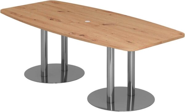 HAMMERBACHER Konferenztisch KT22S asteiche Tonnenform, Rundrohr chrom, 220,0 x 83,0 - 103,0 x 74,5 cm