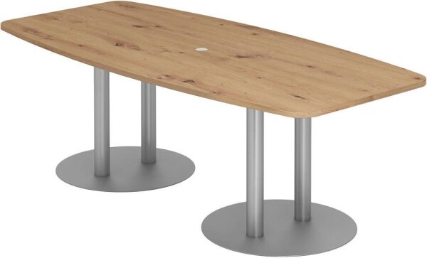 HAMMERBACHER Konferenztisch KT22S asteiche Tonnenform, Rundrohr silber, 220,0 x 83,0 - 103,0 x 74,5 cm