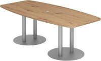 HAMMERBACHER Konferenztisch KT22S asteiche Tonnenform, Rundrohr silber, 220,0 x 83,0 - 103,0 x 74,5 cm