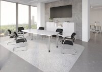 HAMMERBACHER Konferenztisch KT22C weiß Tonnenform, Rundrohr silber, 220,0 x 83,0 - 103,0 x 72,0 - 74,0 cm