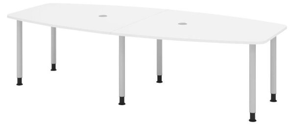 HAMMERBACHER Konferenztisch KT28C weiß Tonnenform, Rundrohr silber, 280,0 x 85,0 - 130,0 x 72,0 - 74,0 cm