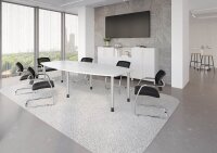 HAMMERBACHER Konferenztisch KT28C weiß Tonnenform, Rundrohr silber, 280,0 x 85,0 - 130,0 x 72,0 - 74,0 cm