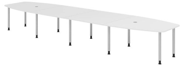 HAMMERBACHER Konferenztisch KT52C weiß Tonnenform, Rundrohr silber, 520,0 x 85,0 - 130,0 x 72,0 - 74,0 cm