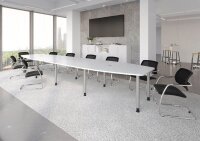 HAMMERBACHER Konferenztisch KT52C weiß Tonnenform, Rundrohr silber, 520,0 x 85,0 - 130,0 x 72,0 - 74,0 cm