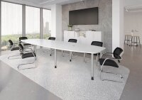 HAMMERBACHER Konferenztisch KT40C weiß Tonnenform, Rundrohr silber, 400,0 x 85,0 - 130,0 x 72,0 - 74,0 cm