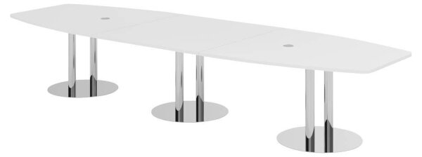 HAMMERBACHER Konferenztisch KT40S weiß Tonnenform, Rundrohr chrom, 400,0 x 85,0 - 130,0 x 74,0 cm