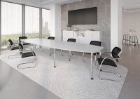 HAMMERBACHER Konferenztisch KT40C lichtgrau Tonnenform, Rundrohr chrom, 400,0 x 85,0/130,0 x 72,0 - 74,0 cm