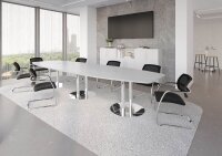 HAMMERBACHER Konferenztisch KT40S lichtgrau Tonnenform, Rundrohr chrom, 400,0 x 85,0 - 130,0 x 74,0 cm