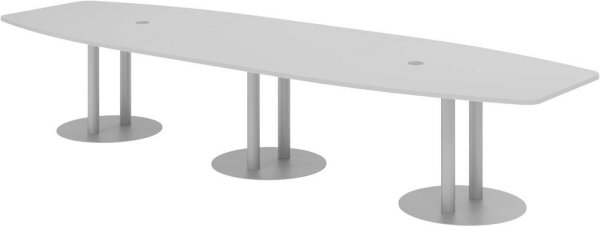 HAMMERBACHER Konferenztisch KT40S lichtgrau Tonnenform, Rundrohr silber, 400,0 x 85,0 - 130,0 x 74,0 cm