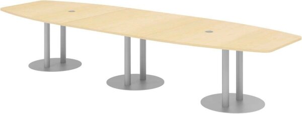 HAMMERBACHER Konferenztisch KT40S ahorn Tonnenform, Rundrohr silber, 400,0 x 85,0 - 130,0 x 74,0 cm
