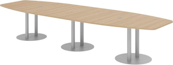 HAMMERBACHER Konferenztisch KT40S eiche Tonnenform, Rundrohr silber, 400,0 x 85,0 - 130,0 x 74,0 cm