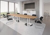 HAMMERBACHER Konferenztisch KT40S asteiche Tonnenform, Rundrohr chrom, 400,0 x 85,0 - 130,0 x 74,0 cm