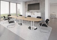 HAMMERBACHER Konferenztisch KT40S eiche Tonnenform, Rundrohr chrom, 400,0 x 85,0 - 130,0 x 74,0 cm