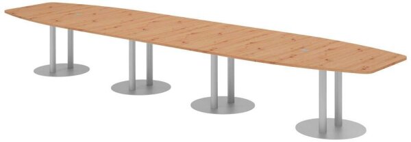 HAMMERBACHER Konferenztisch KT52S asteiche Tonnenform, Rundrohr silber, 520,0 x 85,0 - 130,0 x 74,0 cm