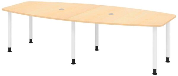 HAMMERBACHER Konferenztisch KT28C ahorn Tonnenform, Rundrohr weiß, 280,0 x 85,0/130,0 x 72,0 - 74,0 cm