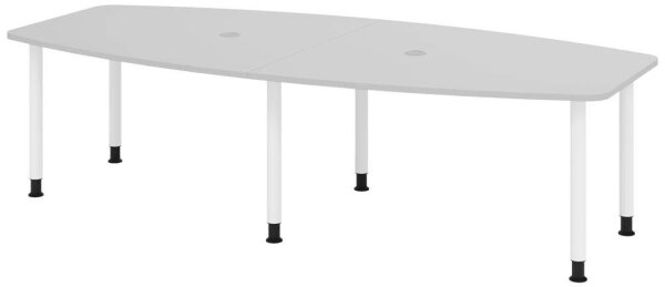 HAMMERBACHER Konferenztisch KT28C lichtgrau Tonnenform, Rundrohr weiß, 280,0 x 85,0/130,0 x 72,0 - 74,0 cm