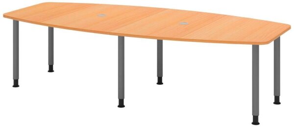 HAMMERBACHER Konferenztisch KT28C buche Tonnenform, Rundrohr grau, 280,0 x 85,0/130,0 x 72,0 - 74,0 cm