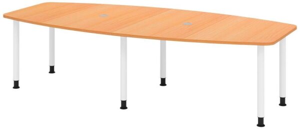 HAMMERBACHER Konferenztisch KT28C buche Tonnenform, Rundrohr weiß, 280,0 x 85,0/130,0 x 72,0 - 74,0 cm