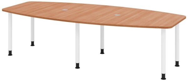HAMMERBACHER Konferenztisch KT28C nussbaum Tonnenform, Rundrohr weiß, 280,0 x 85,0/130,0 x 72,0 - 74,0 cm