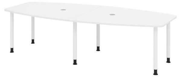 HAMMERBACHER Konferenztisch KT28C weiß Tonnenform, Rundrohr weiß, 280,0 x 85,0/130,0 x 72,0 - 74,0 cm