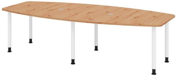 HAMMERBACHER Konferenztisch KT28C asteiche Tonnenform, Rundrohr weiß, 280,0 x 85,0/130,0 x 72,0 - 74,0 cm