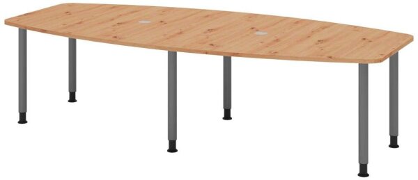 HAMMERBACHER Konferenztisch KT28C asteiche Tonnenform, Rundrohr grau, 280,0 x 85,0/130,0 x 72,0 - 74,0 cm