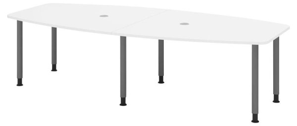 HAMMERBACHER Konferenztisch KT28C weiß Tonnenform, Rundrohr grau, 280,0 x 85,0/130,0 x 72,0 - 74,0 cm