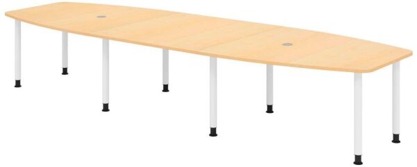 HAMMERBACHER Konferenztisch KT40C ahorn Tonnenform, Rundrohr weiß, 400,0 x 85,0/130,0 x 72,0 - 74,0 cm