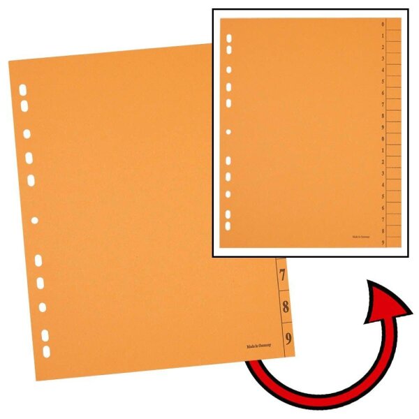 Trennblätter DIN A4 0-9 orange, 250 g/qm, 100 St.
