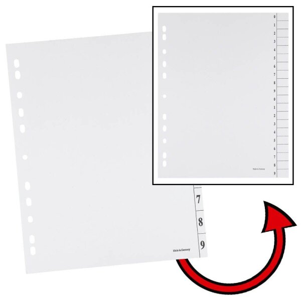 Trennblätter DIN A4 0-9 weiß, 250 g/qm, 100 St.