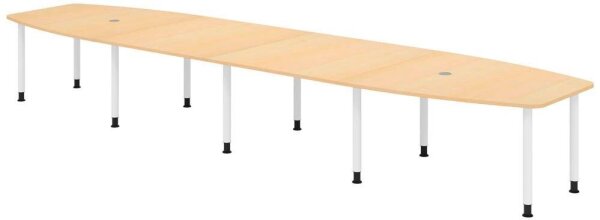 HAMMERBACHER Konferenztisch KT52C ahorn Tonnenform, Rundrohr weiß, 520,0 x 85,0/130,0 x 72,0 - 74,0 cm