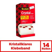 12 + 2 GRATIS: Scotch Crystal Klebefilm kristall-klar 19,0 mm x 33,0 m 12 Rollen + GRATIS 2 Rollen