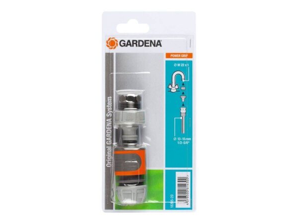 GARDENA Hahnanschluss Schnellanschluss-Satz 18285-20 13 mm (1/2 Zoll), 15 mm (5/8 Zoll) Wasseranschluss, 26,5 mm (G 3/4 Zoll), M22 x 1 (Innengewinde) Gewinde, 1 Set