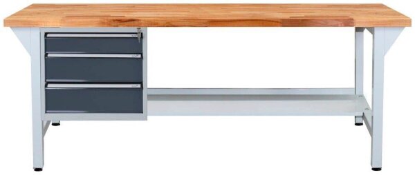 ADB Werkbank lichtgrau, anthrazitgrau 3 Schubladen 200,0 x 75,0 x 85,0 cm