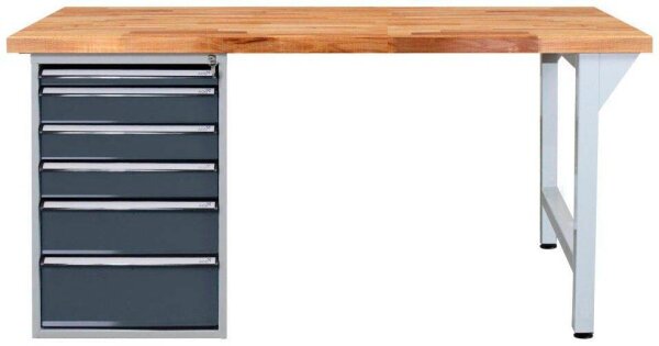 ADB Werkbank lichtgrau, anthrazitgrau 6 Schubladen 150,0 x 75,0 x 85,0 cm
