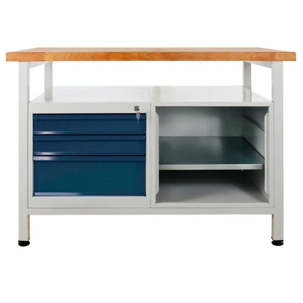 ADB Werkbank lichtgrau, anthrazitgrau 3 Schubladen 120,0 x 60,0 x 84,0 cm
