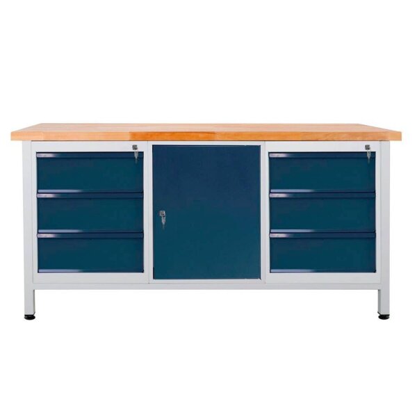 ADB Werkbank lichtgrau, anthrazitgrau 6 Schubladen 170,0 x 60,0 x 84,0 cm