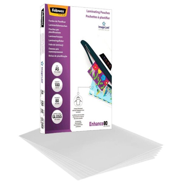 Fellowes Laminierfolien Enhance80 ImageLast glänzend für A5 80 micron, 100 St.