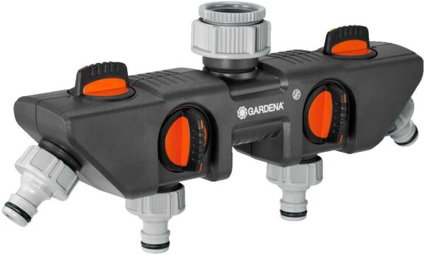 GARDENA Wasserverteiler für Gartenschlauch 4-Wege-Verteiler 8194-20, 26,5 mm (G 3/4 Zoll), 33,3 mm (G 1 Zoll) Gewinde, 1 St.
