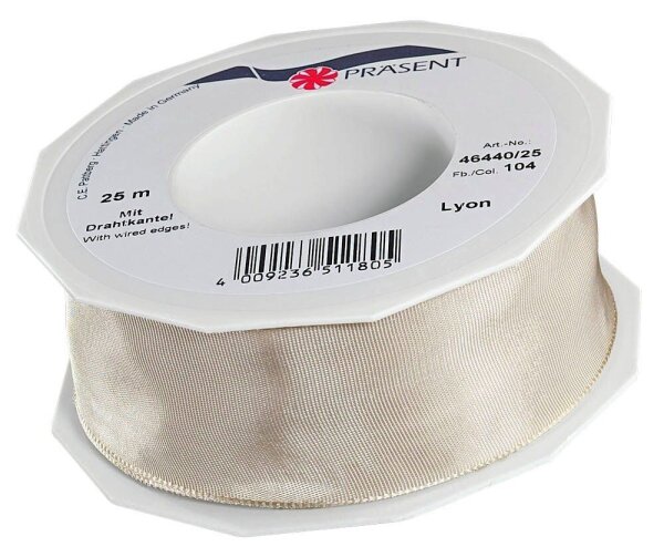 PRÄSENT Geschenkband LYON glänzend creme 40,0 mm x 25,0 m