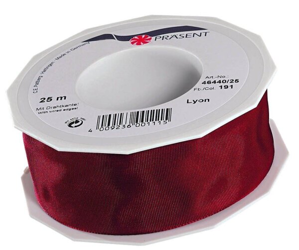 PRÄSENT Geschenkband LYON glänzend bordeaux 40,0 mm x 25,0 m