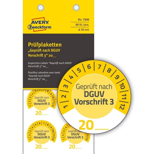 AVERY Zweckform Prüfplaketten 7908 gelb 30,0 x 30,0 mm, 10 Blatt