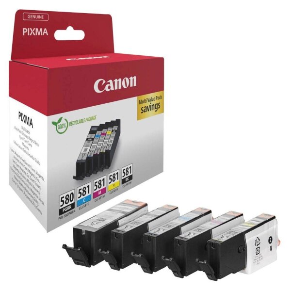 Canon PGI-580 PGBK/CLI-581 BK/C/M/Y schwarz, cyan, magenta, gelb Druckerpatronen, 5er-Set