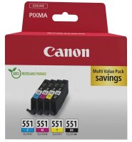 Canon CLI-551 BK/C/M/Y schwarz, cyan, magenta, gelb Druckerpatronen, 4er-Set
