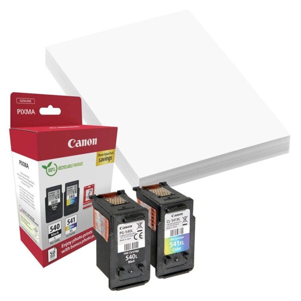Canon PG-540L + CL-541XL schwarz, color Druckköpfe + Fotopapier, 2er-Set