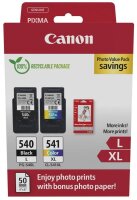 Canon PG-540L + CL-541XL schwarz, color Druckköpfe + Fotopapier, 2er-Set